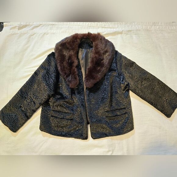 Womens fur coat with mink collar size medium - Picture 1 of 8